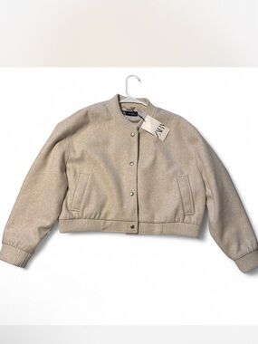 ZARA Women's Tan Cropped Bomber Jacket